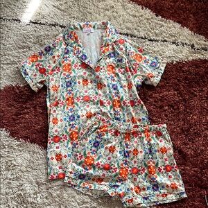 Floral Pajama Set with Red and Blue Accents